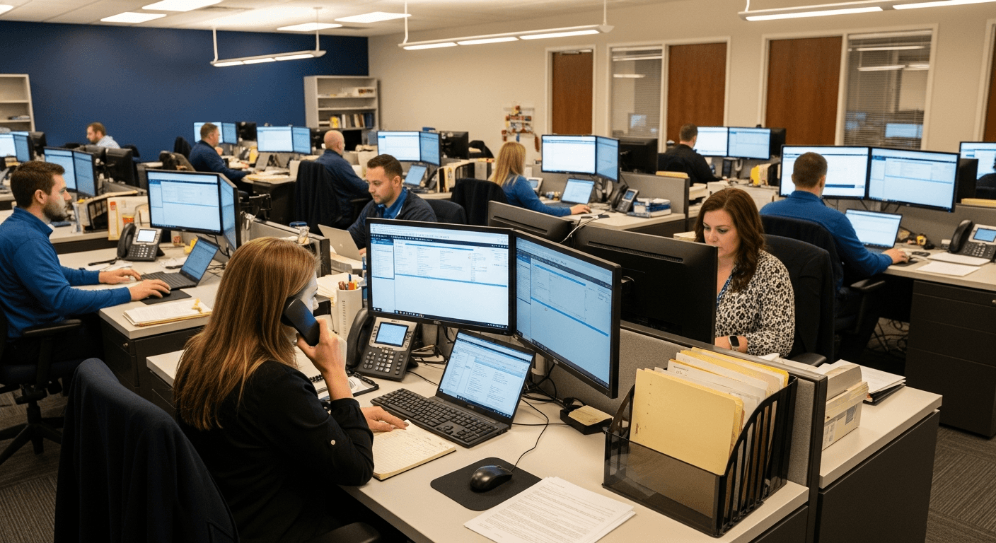 IA Solutions team reviewing insurance claims in a modern office